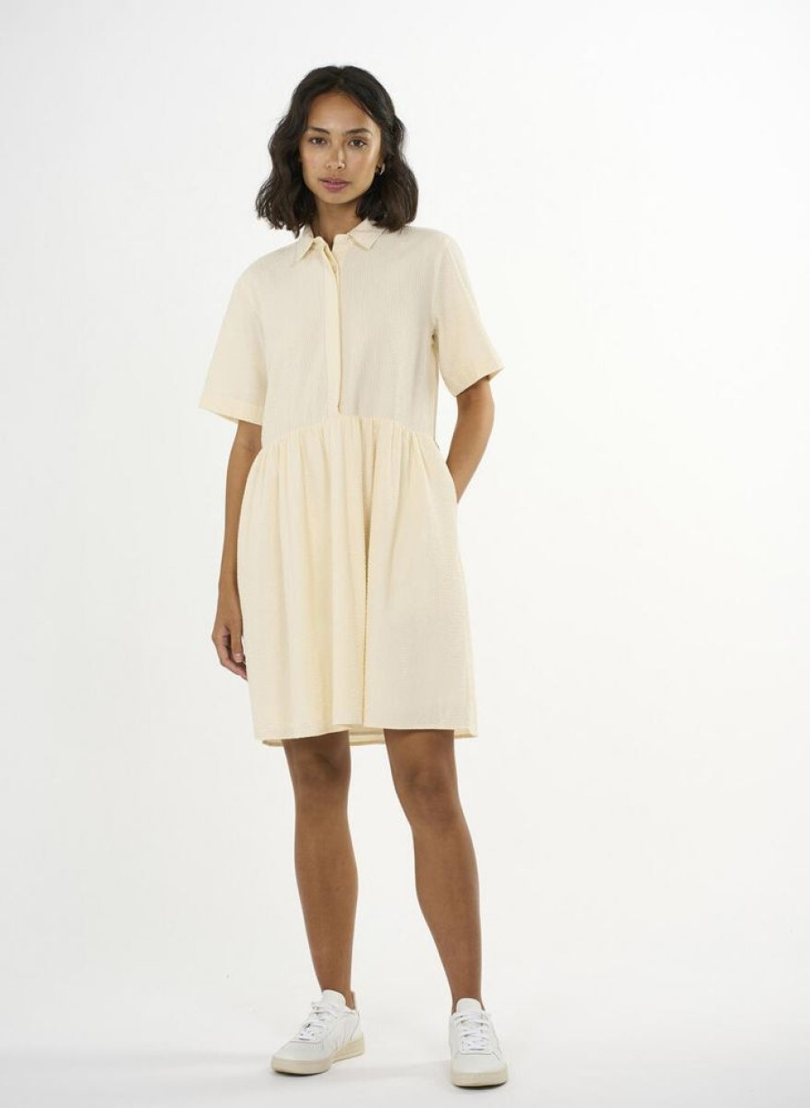 Damen KnowledgeCotton Apparel Kleider | Hemdkleid - Seersucker Short Shirt Dress - Aus Bio-Baumwolle