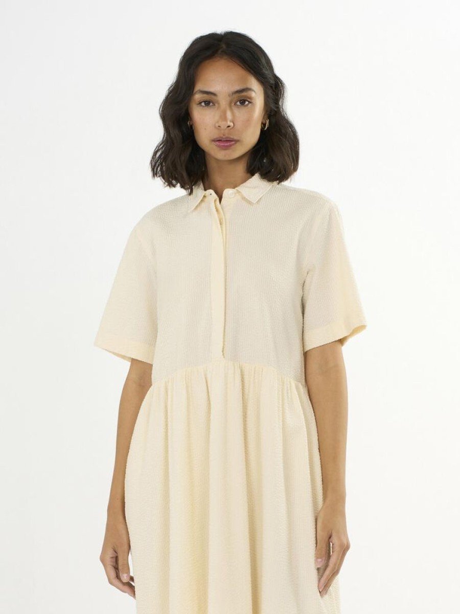 Damen KnowledgeCotton Apparel Kleider | Hemdkleid - Seersucker Short Shirt Dress - Aus Bio-Baumwolle