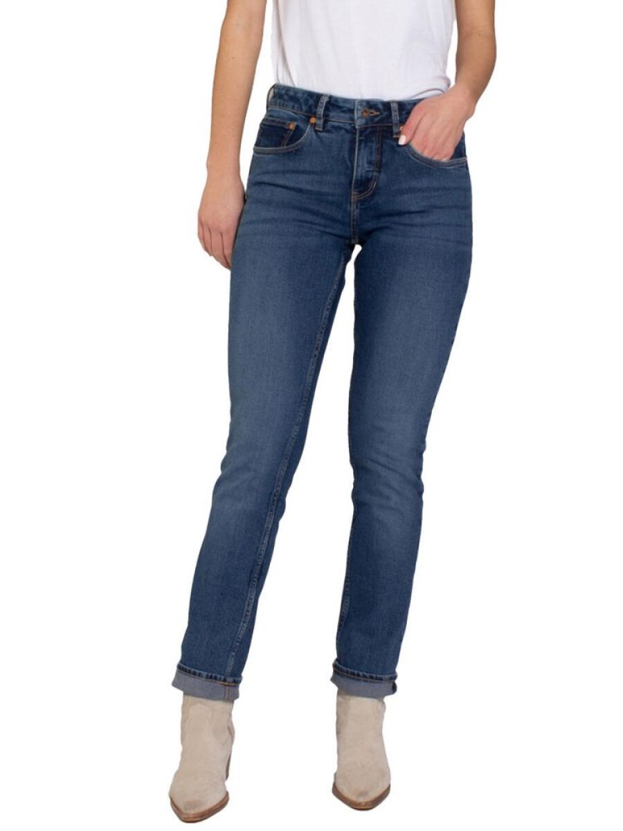 Damen Kuyichi Jeans | Kuyichi Damen Jeans Sara Straigth Worn Indigo Bio-Baumwolle