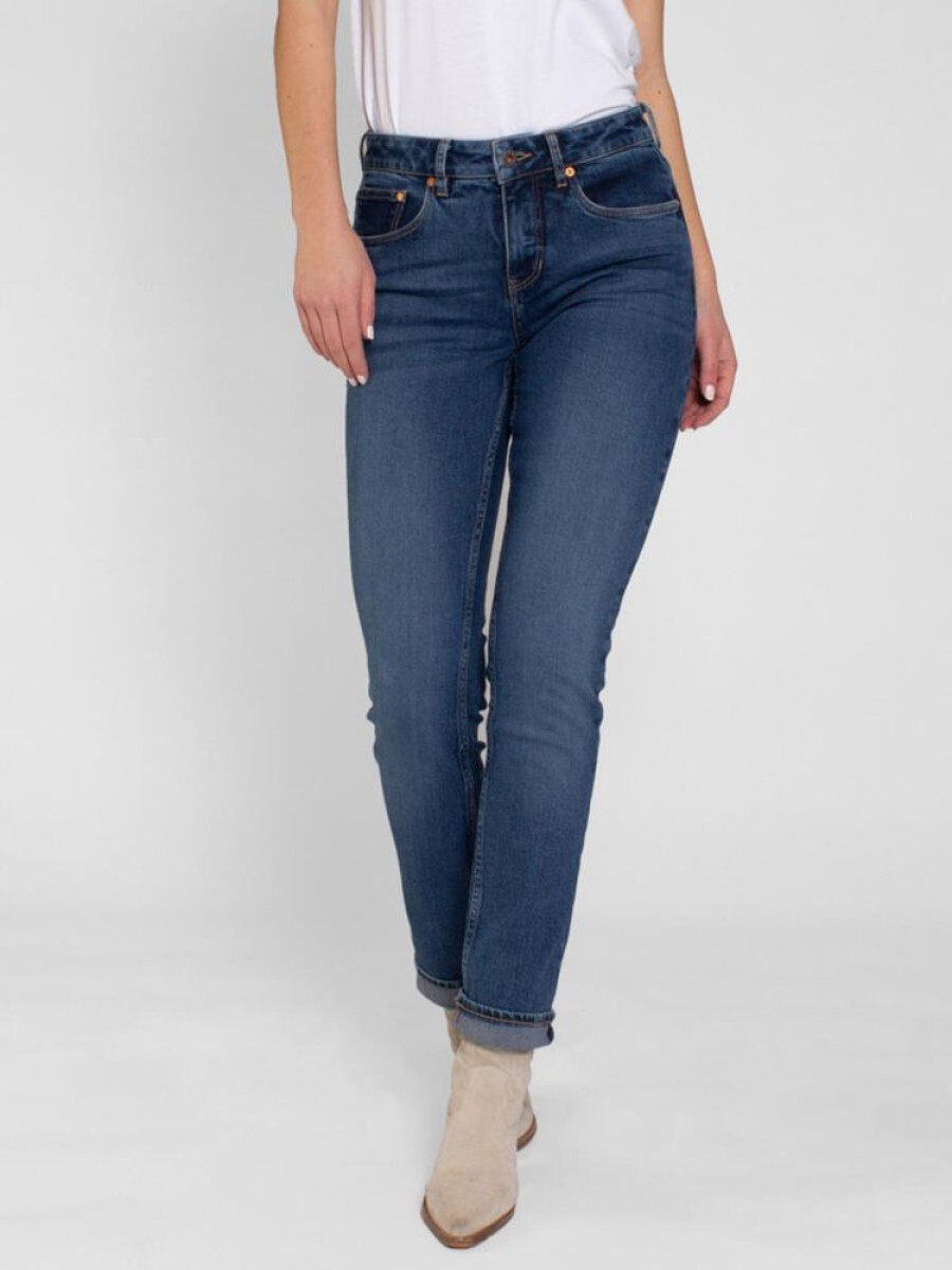 Damen Kuyichi Jeans | Kuyichi Damen Jeans Sara Straigth Worn Indigo Bio-Baumwolle