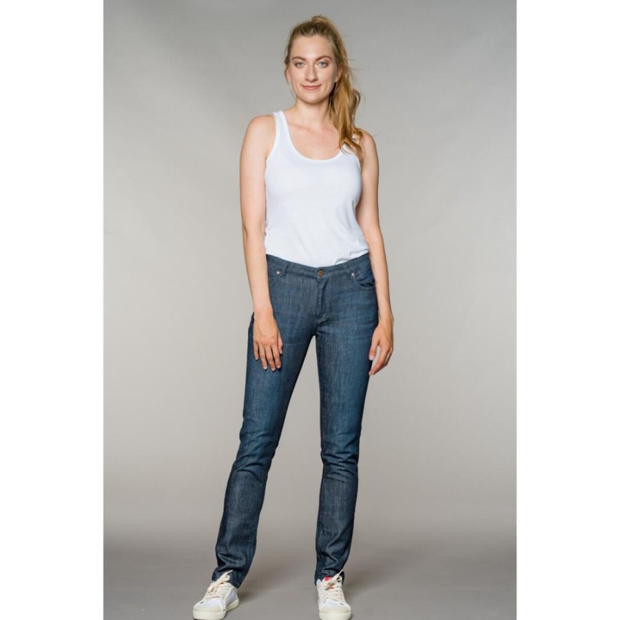 Damen Feuervogl Jeans | Svenja Slimfit | Medium Waist | Dark Blue Wash + Dirty Blue