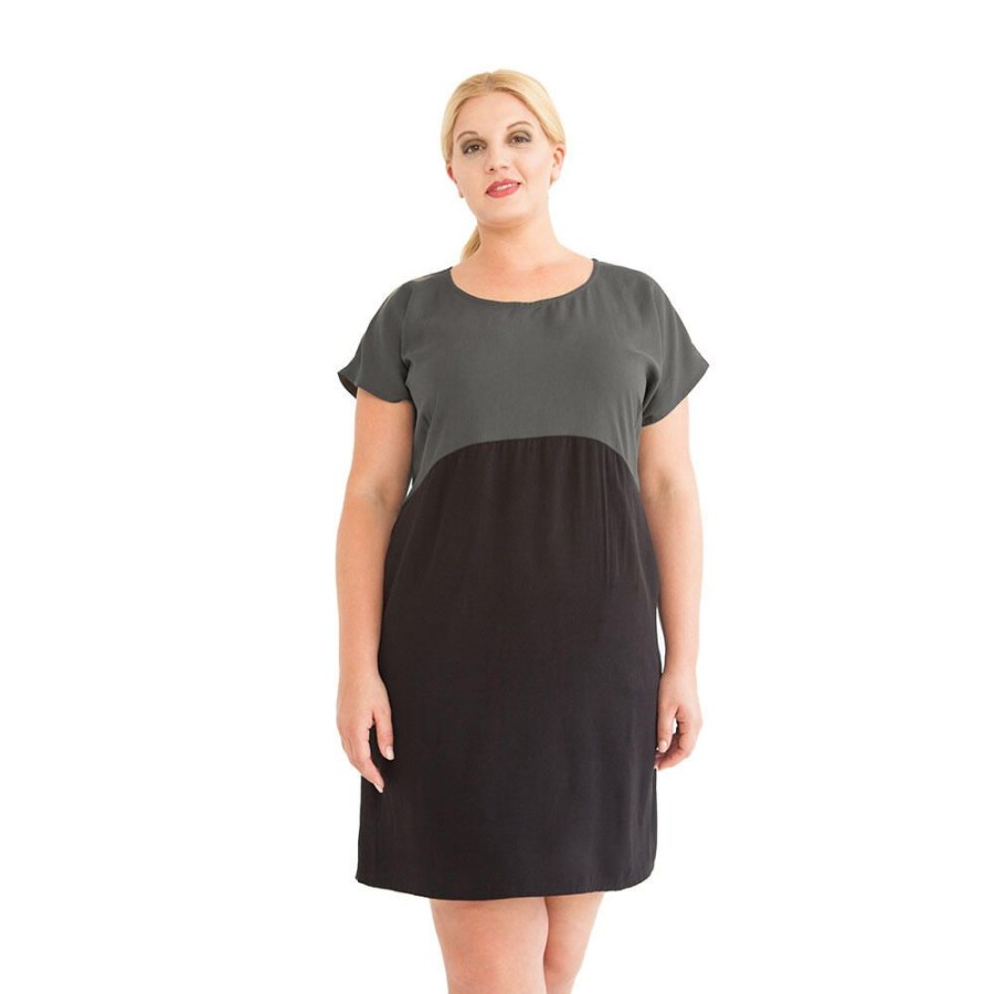 Damen WiDDA berlin Kleider | Kleid "Too Grey" Aus Tencel® Lyocell In Grau/Schwarz