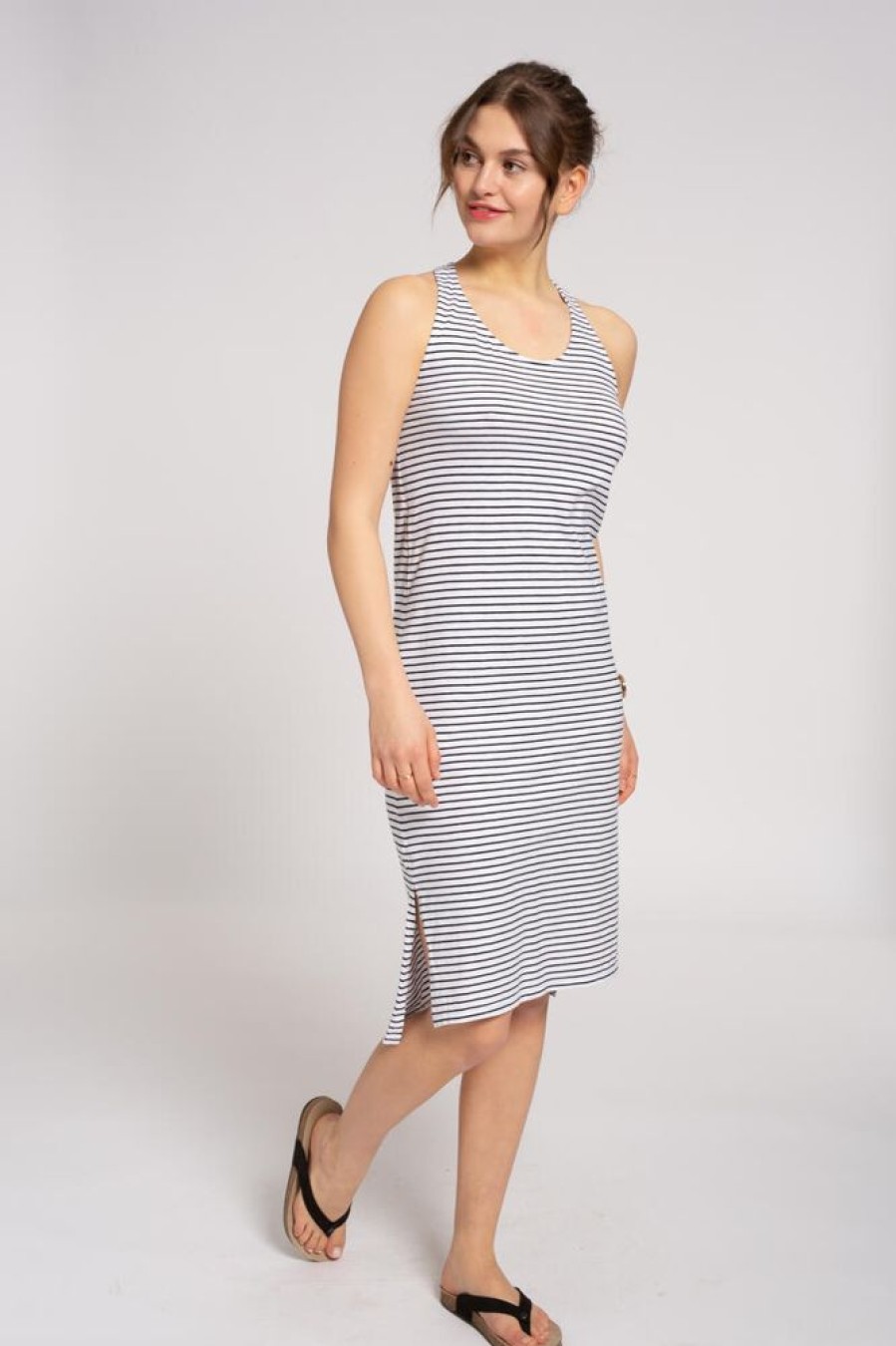 Damen recolution Kleider | Armelloses Jerseykleid #Stripes Blau / Weis