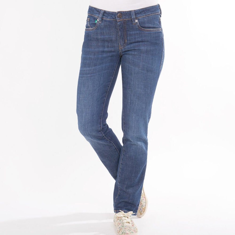 Damen fairjeans Jeans | Basic Jeans Straight Waves, Gerades Bein, Jeansblau Mit Waschung, Mittelhoher Bund