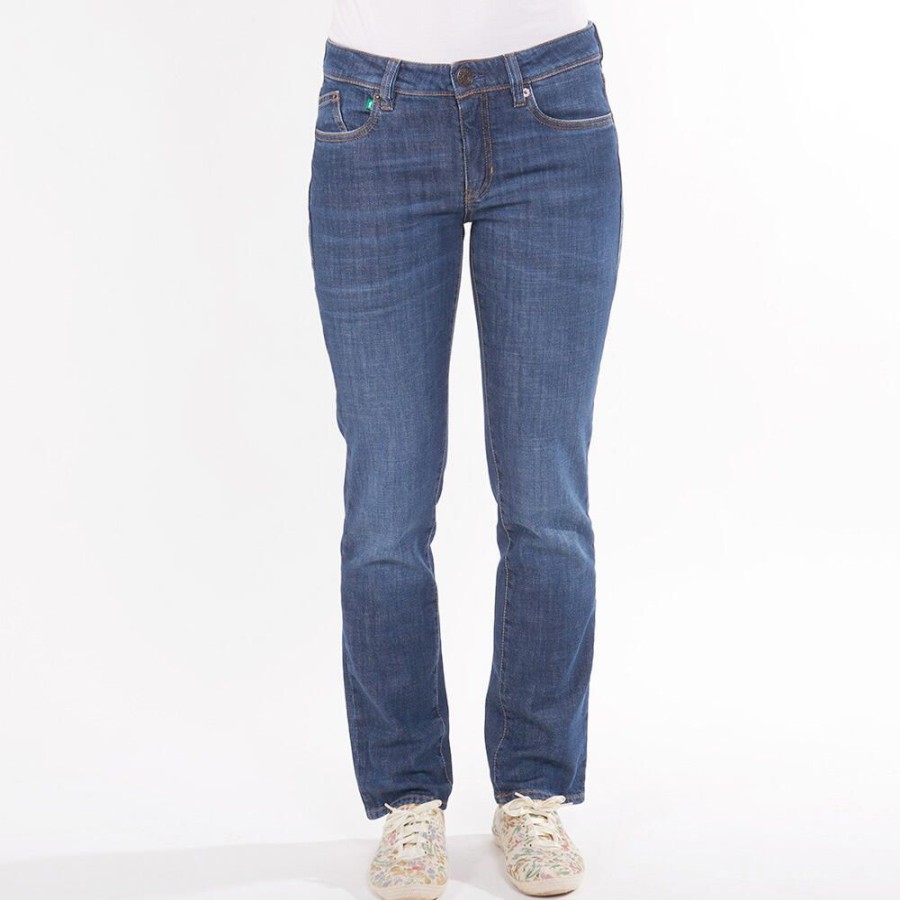 Damen fairjeans Jeans | Basic Jeans Straight Waves, Gerades Bein, Jeansblau Mit Waschung, Mittelhoher Bund