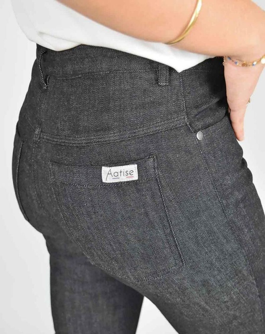 Damen Aatise Jeans | Zilo Aatise Gerade Damenhose Aus Umweltfreundlicher, Schwarzer Upcycling-Baumwolle