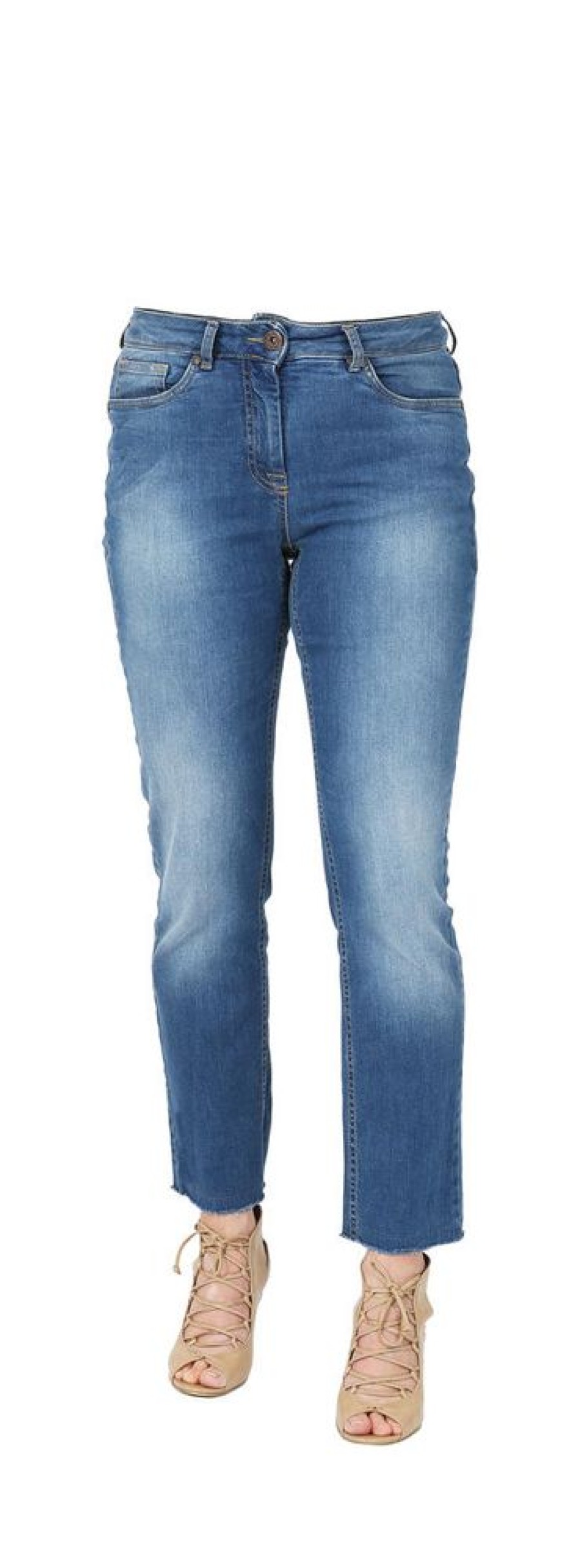 Damen bloomers Jeans | Knochellange Jeans Mit Fransensaum