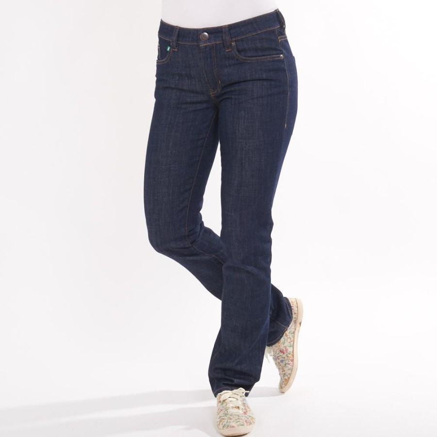 Damen fairjeans Jeans | Tiefblaue Jeans Straight Navy, Gerades Bein, Mittelhoher Bund, Biobaumwolle