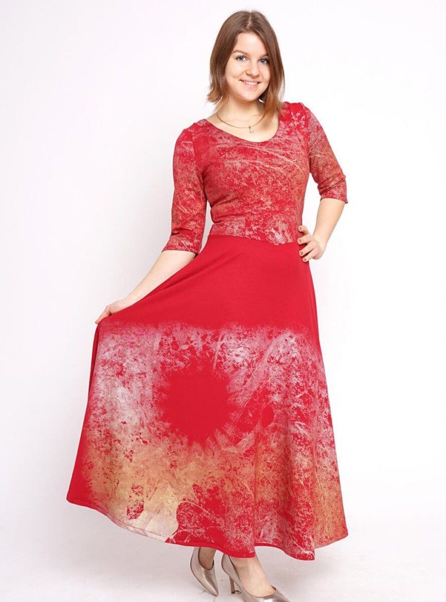 Damen Peaces.bio - handbedruckte Biomode Kleider | Abendkleid Sonnenlinde In Rot