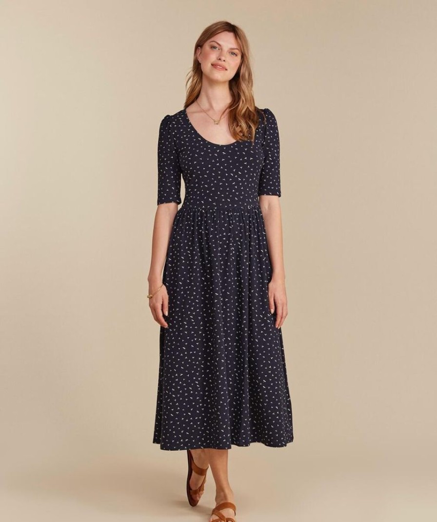 Damen People Tree Kleider | Midi Kleid - Marlena Seed Print Dress - Aus Bio-Baumwolle