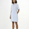 Damen KnowledgeCotton Apparel Kleider | Hemdkleid - Seersucker Short Shirt Dress - Aus Bio-Baumwolle